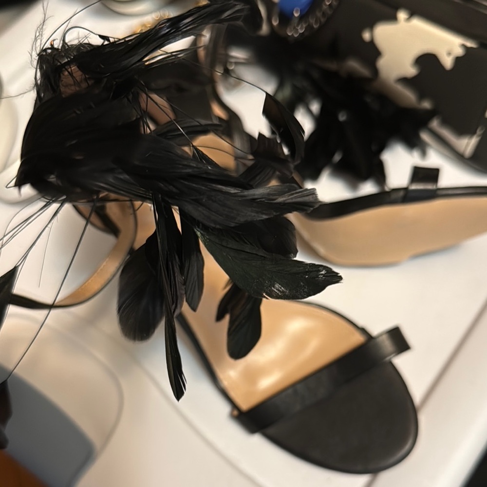 Elegant Black Feathered Women's Sandals